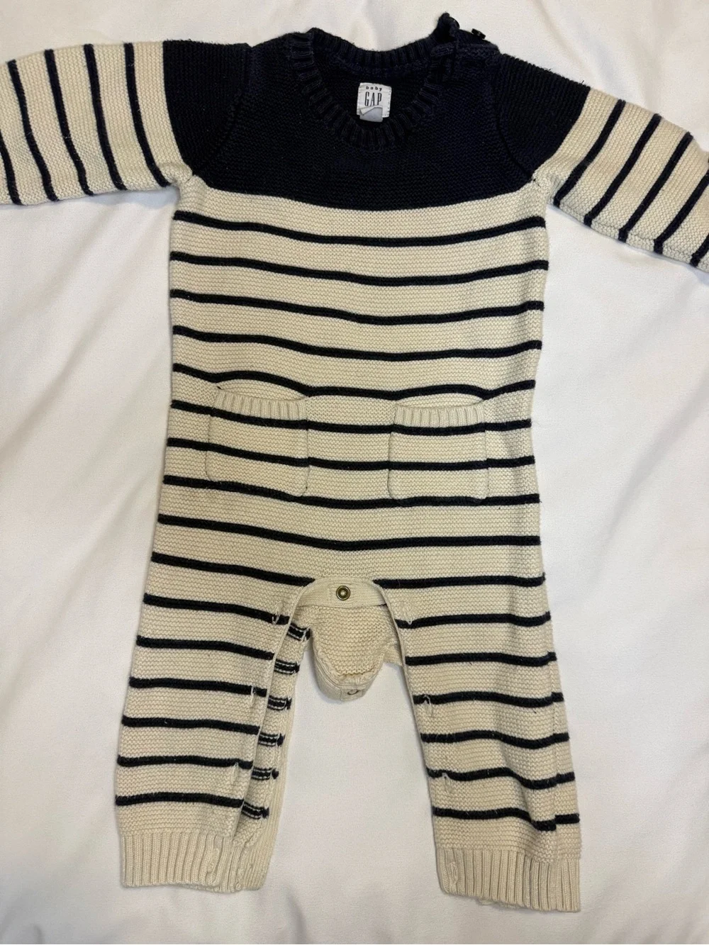 GAP Navy and Cream Striped Knit Baby One-Piece